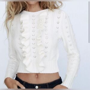 Industry Republic Clothing Knit Sweater with "Pearl" and Frill Detail Size M EUC